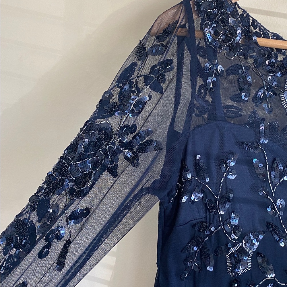 Patra Midnight Blue Long Sleeve sheer & sequin dress size 14 - Picture 3 of 12